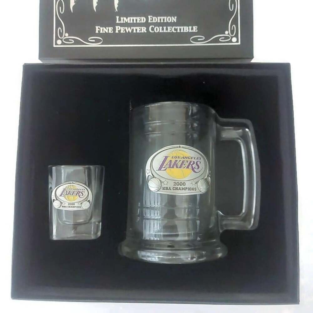 Vintage 2000 Los Angeles Lakers NBA Champions Limited Glassware Set Boxed Stein